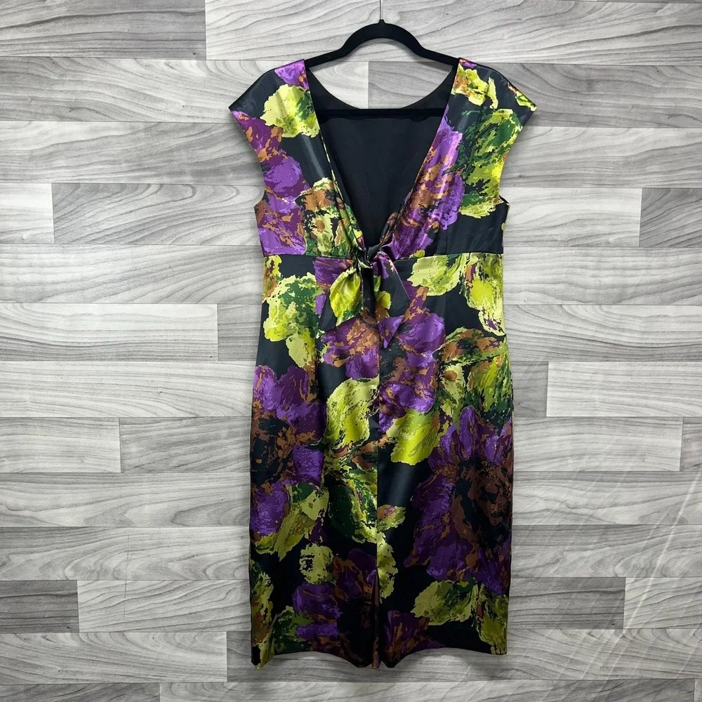 Jones New York Dress Women's Size‎ 12 Black Purple Floral Print Wedding Evening